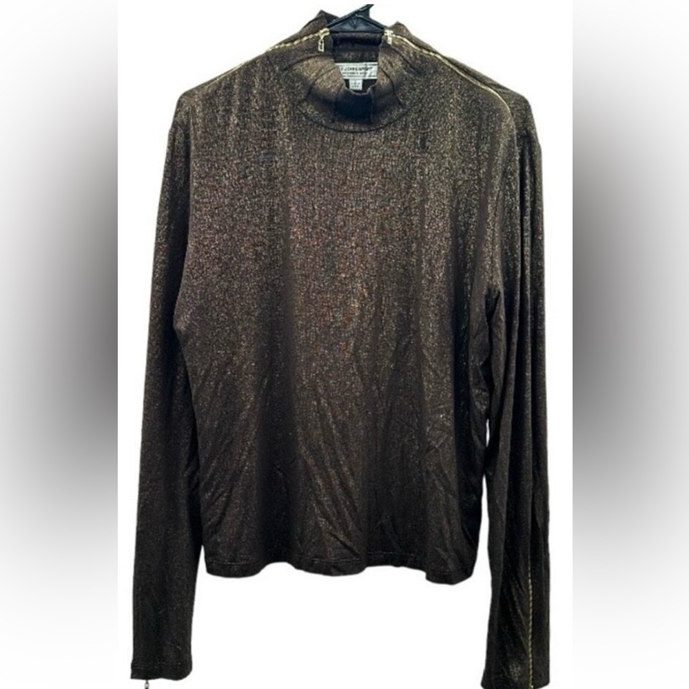EUC St. John Sport by Marie Gray Brown and Gold Shimmer Turtleneck - Sz L